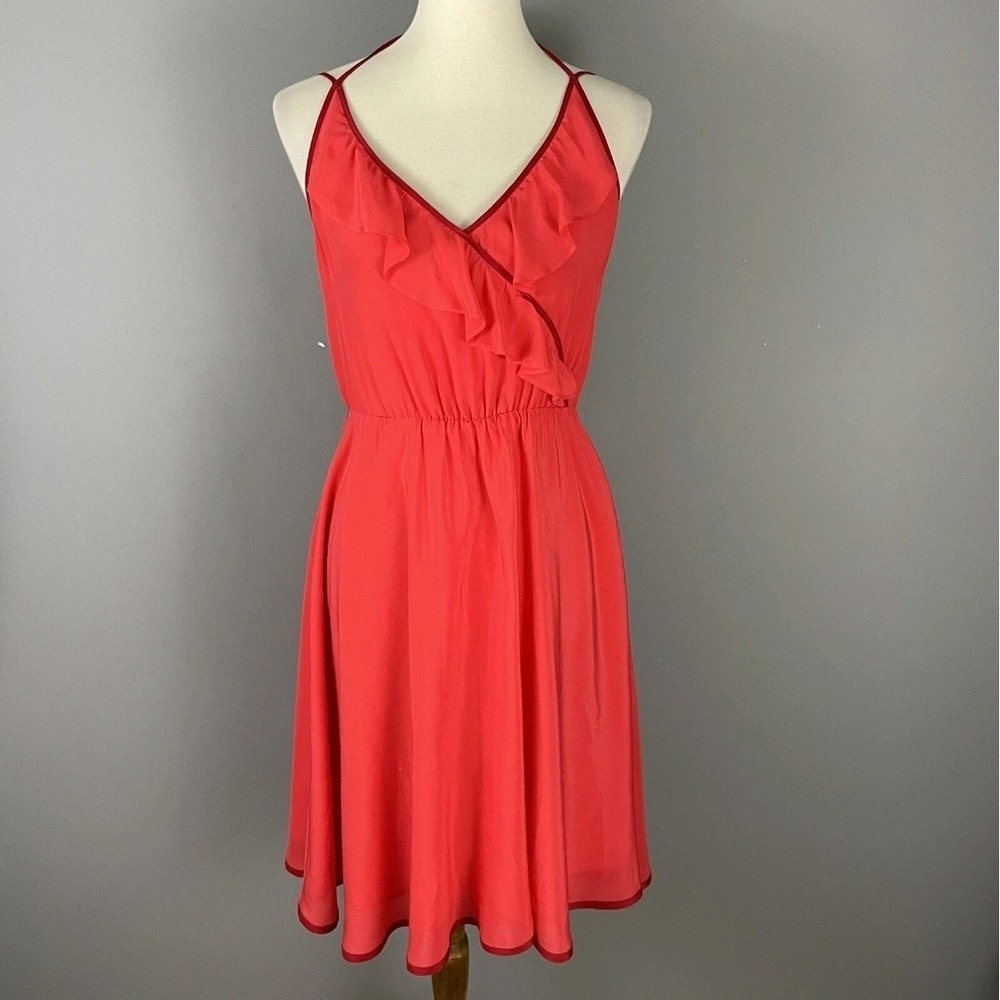 Anthropologie Girls From Savoy Becca Silk Dress Size 2 Red Strappy Tie Back Zip